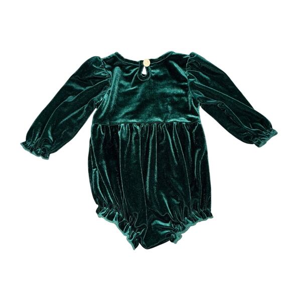 Infant Girls Christmas Green Velvet Gingerbread Man Smocked Romper 6-12m - Picture 2 of 3